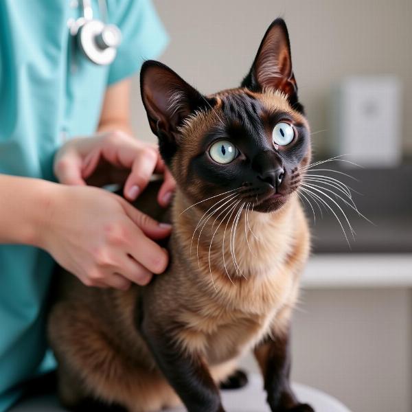 Gato Manx recibiendo cuidados