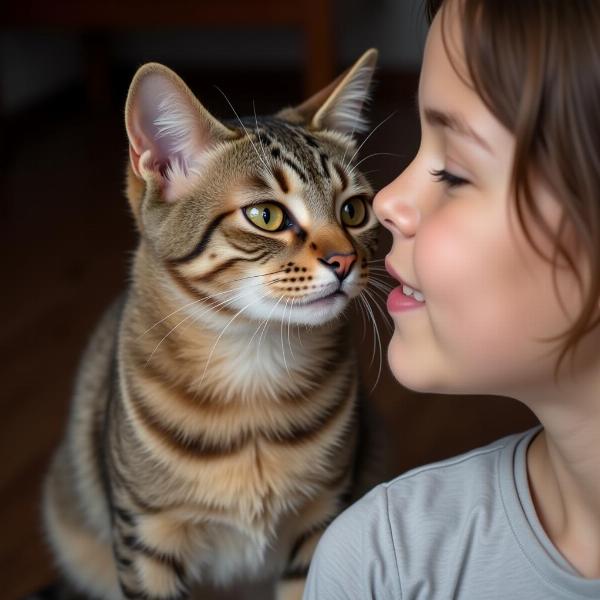 Gato mirando a su dueño con cariño