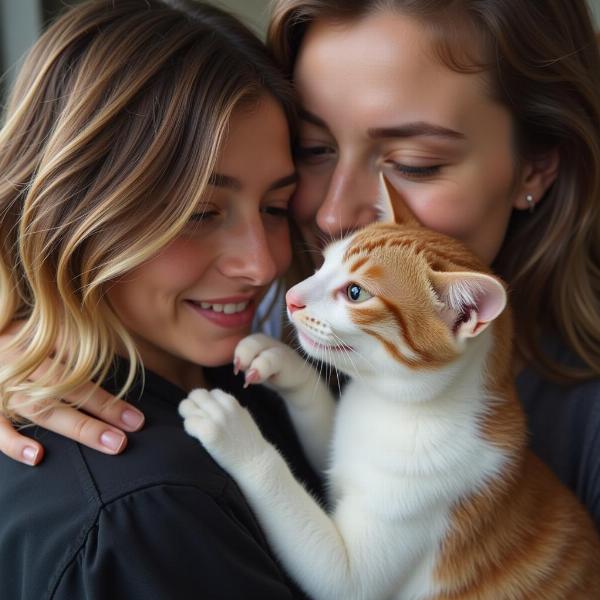 Gato mordiendo el pelo con cariño