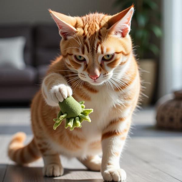 Gato jugando mostrando sus músculos activos