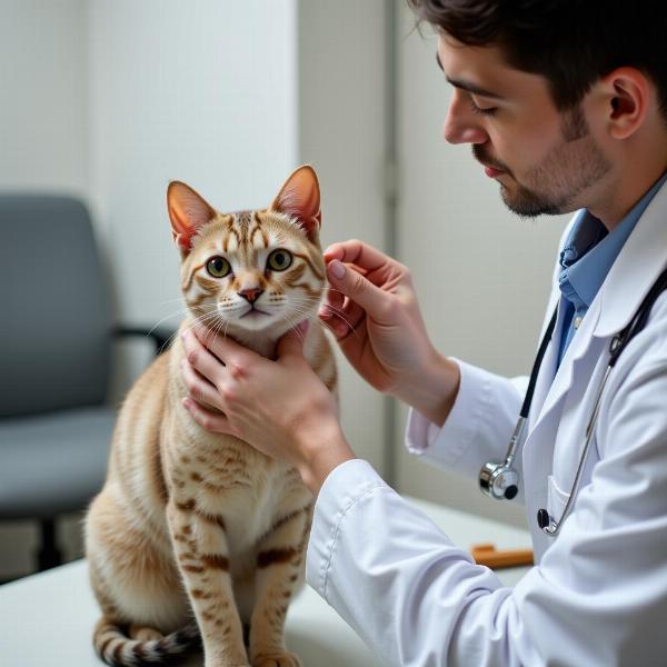 Gato en consulta veterinaria por orejas calientes