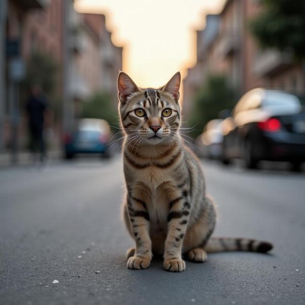 Gato perdido buscando el camino a casa