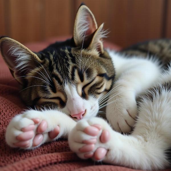 Gato polidáctilo durmiendo plácidamente.