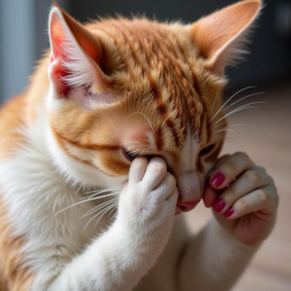 Gato rascándose la oreja lastimada