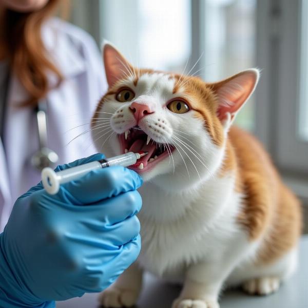 Gato recibiendo antiparasitario