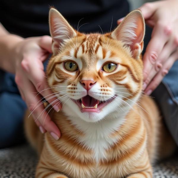 Gato recibiendo caricias en la cabeza