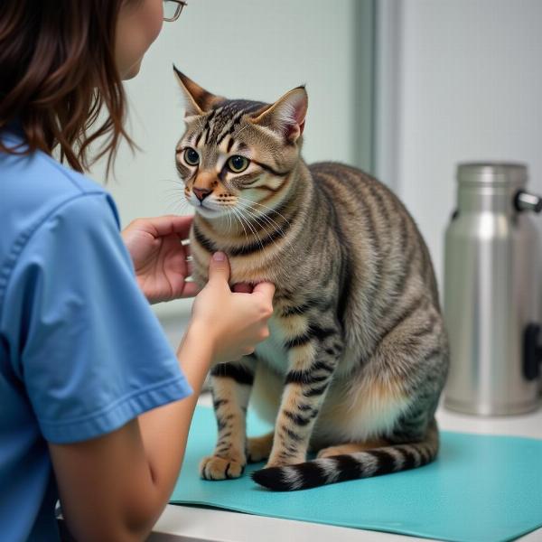 Un gato recibiendo cuidados