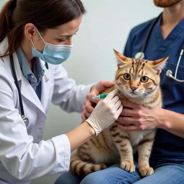 Gato recibiendo una vacuna