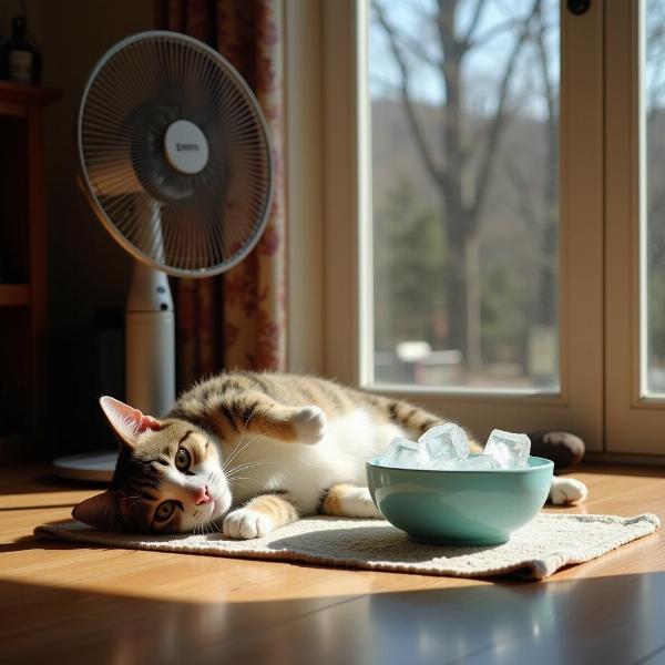 Gato refrescándose en verano