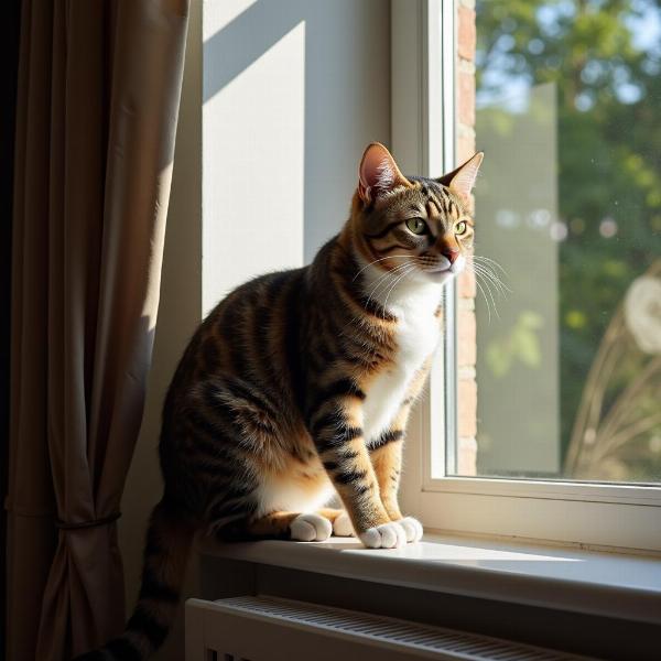 Gato relajado observando por la ventana