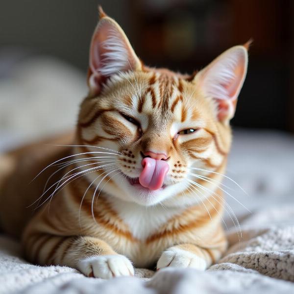 Gato relajado con la lengua fuera