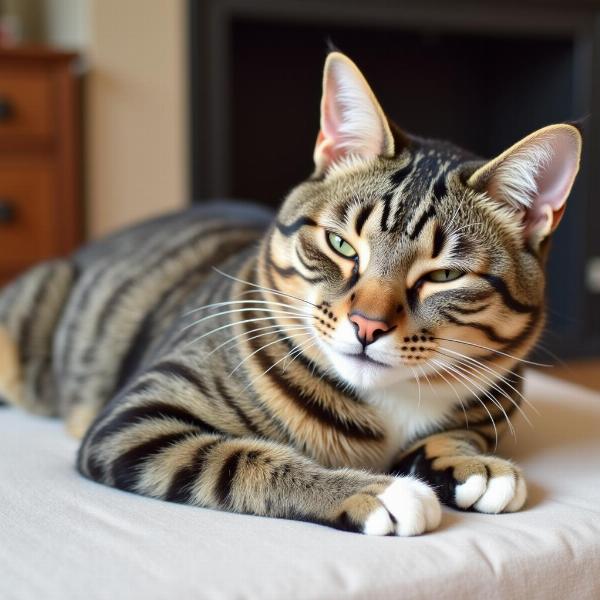 Gato relajado con orejas ligeramente bajas