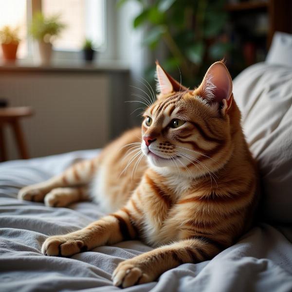 Gato respirando tranquilamente en casa