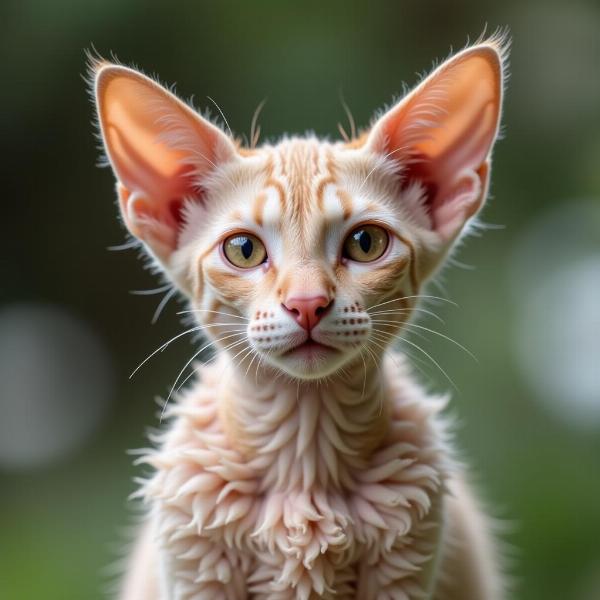 Gato Rex Cornish con orejas grandes y pelo rizado