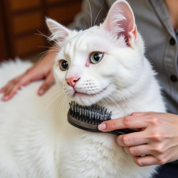 Cepillando un Gato Ruso Blanco