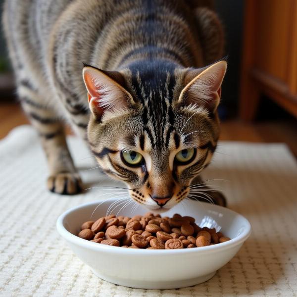 Gato sano comiendo pienso