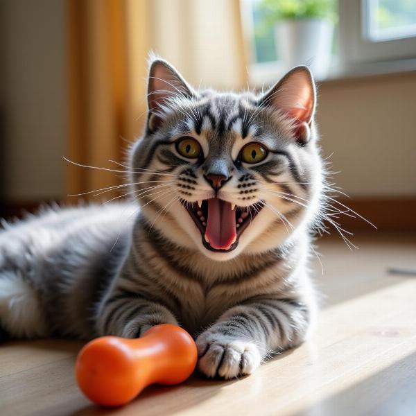 Gato sano y feliz jugando