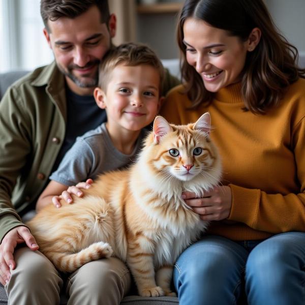 Gato siberiano interactuando con una familia