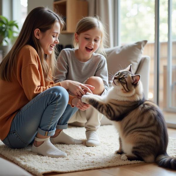 Gato Siberiano conviviendo con una familia