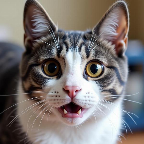 Gato con expresión sorprendida y ojos bien abiertos