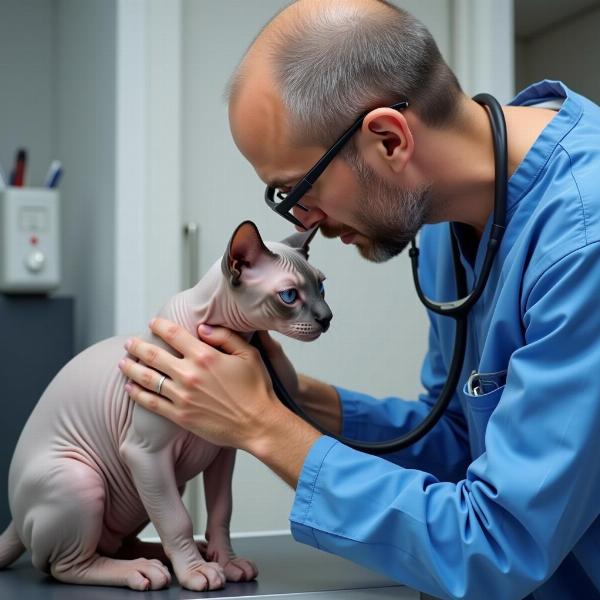 Gato Sphynx en consulta veterinaria en Chile