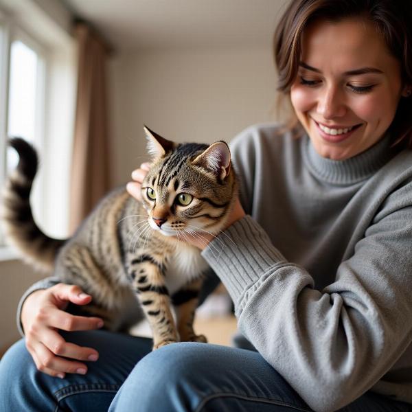 Gato marcando territorio al frotarse contra su dueño