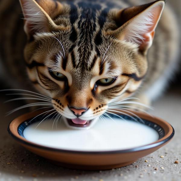 Gato tomando leche