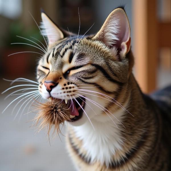 Gato tosiendo por una bola de pelo