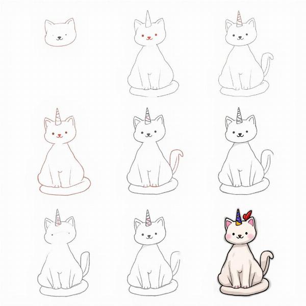 Pasos para dibujar un gato unicornio