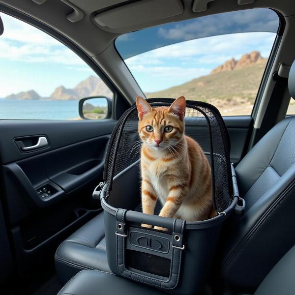 Un gato viajando en transportín a Cabo de Gata