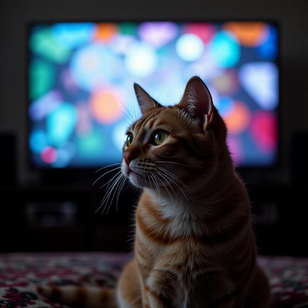 Gato viendo la televisión con atención