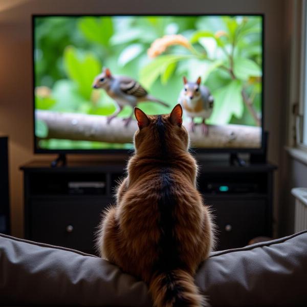 Un gato viendo la televisión