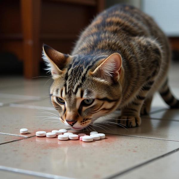 Gato vomitando, posible señal de intoxicación por paracetamol