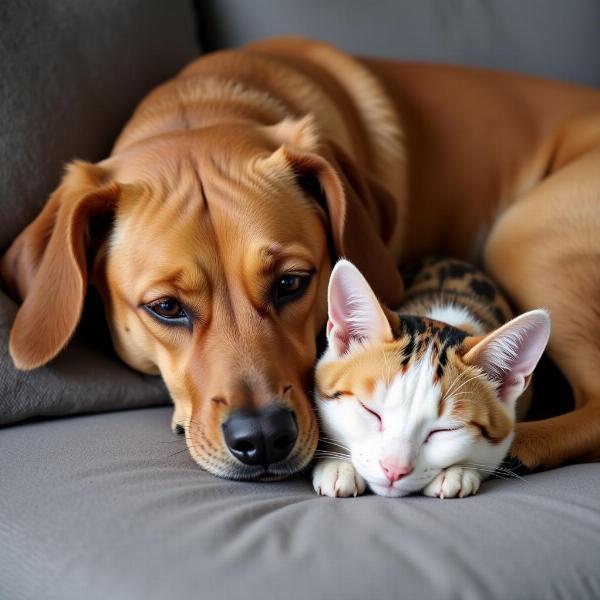 Gato y perro durmiendo juntos