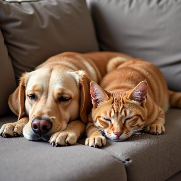 Gato y perro durmiendo juntos