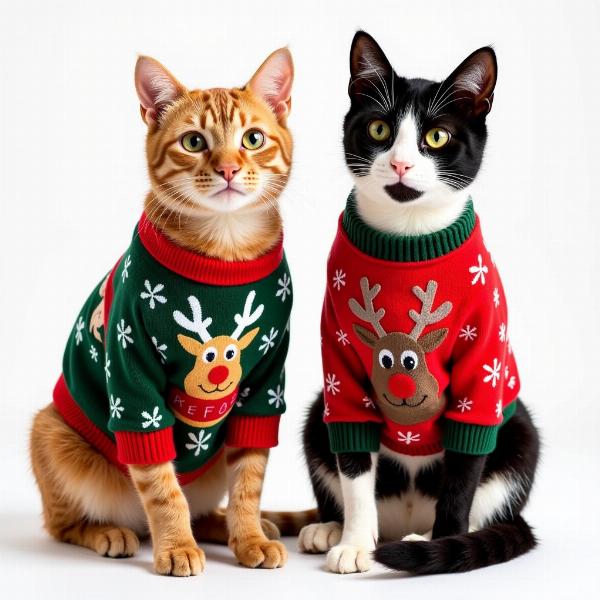 Gatos con suéteres navideños