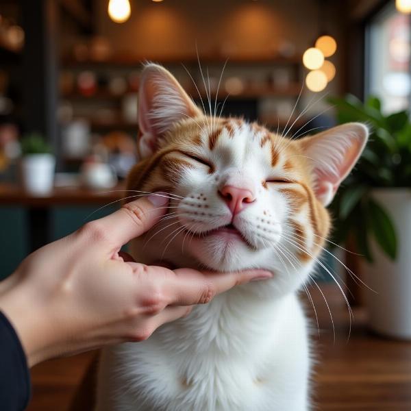 Gatos Disfrutando de Caricias en una Cafetería