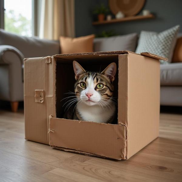 Gatos escondiéndose en cajas