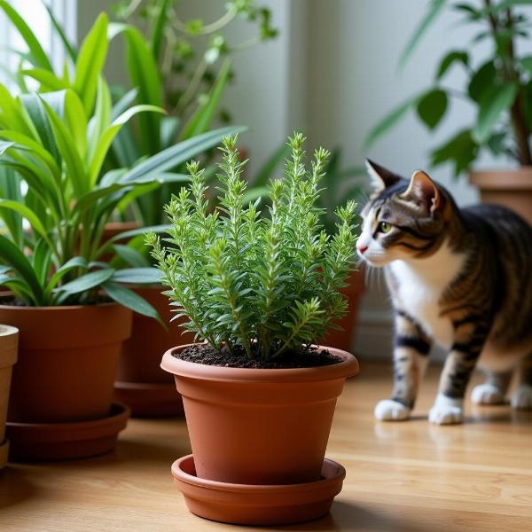 Gatos y plantas repelentes en maceta