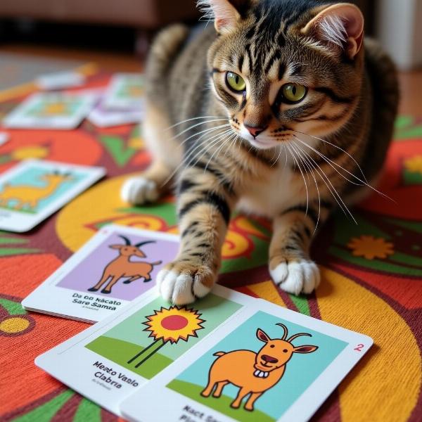 Gato Jugando con Cartas del Juego Taco Gato Cabra Queso Pizza