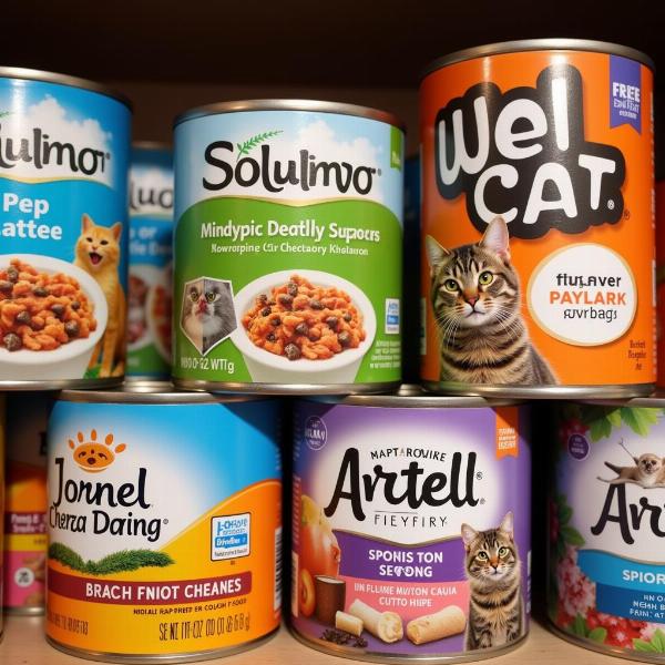 Variedad de latas de comida para gatos