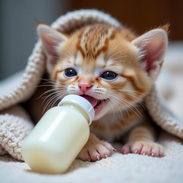 Gatito Bebé Tomando Leche de Biberón