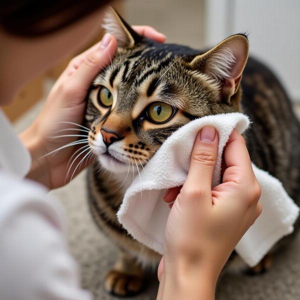 Limpiando las lagañas de un gato