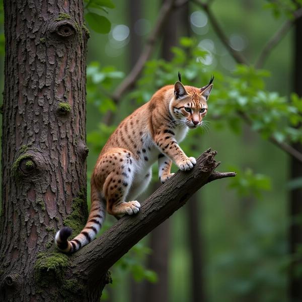 Lince Rojo en un árbol