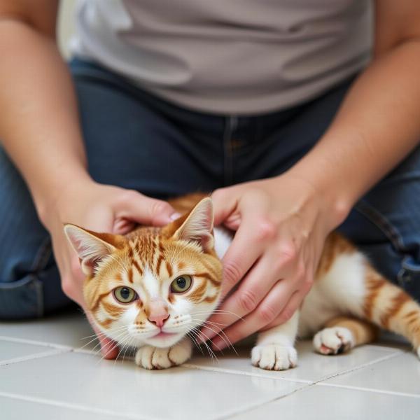 Aplicando la maniobra de Heimlich a un gato