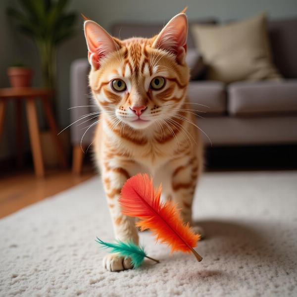 Gato jugando con un juguete interactivo