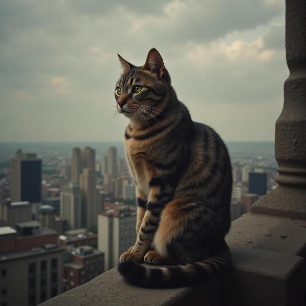 Gato observando su entorno como un padrino.