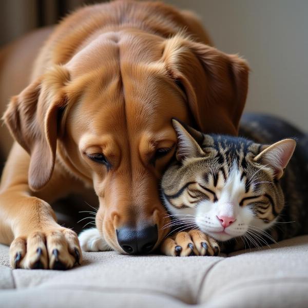 Perro y gato durmiendo juntos