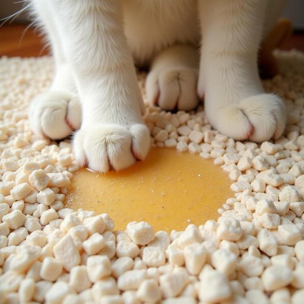 Piedritas de gel absorbiendo la orina de un gato