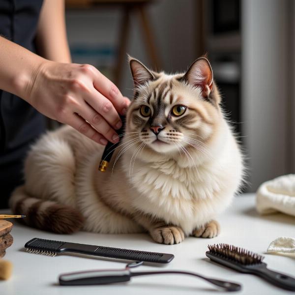 Preparación de un gato para un Cat Show